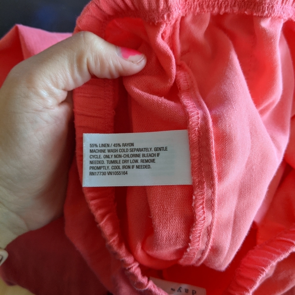 A New Day Linen Short Sleeve Button-Down Boxy Camp Shirt Women's Large Pink - Picture 11 of 11